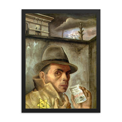 Self-Portrait with Jewish Identity Card by Felix Nussbaum, 1943 framed print on a plain backdrop in size 18"x24".
