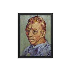 Self-Portrait with Straw Hat  Van Gogh 1887 framed print on a plain backdrop in size 12"x16".