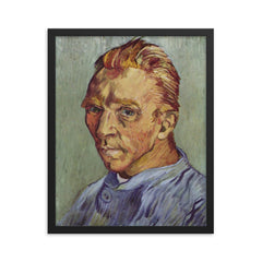 Self-Portrait with Straw Hat  Van Gogh 1887 framed print on a plain backdrop in size 16"x20".