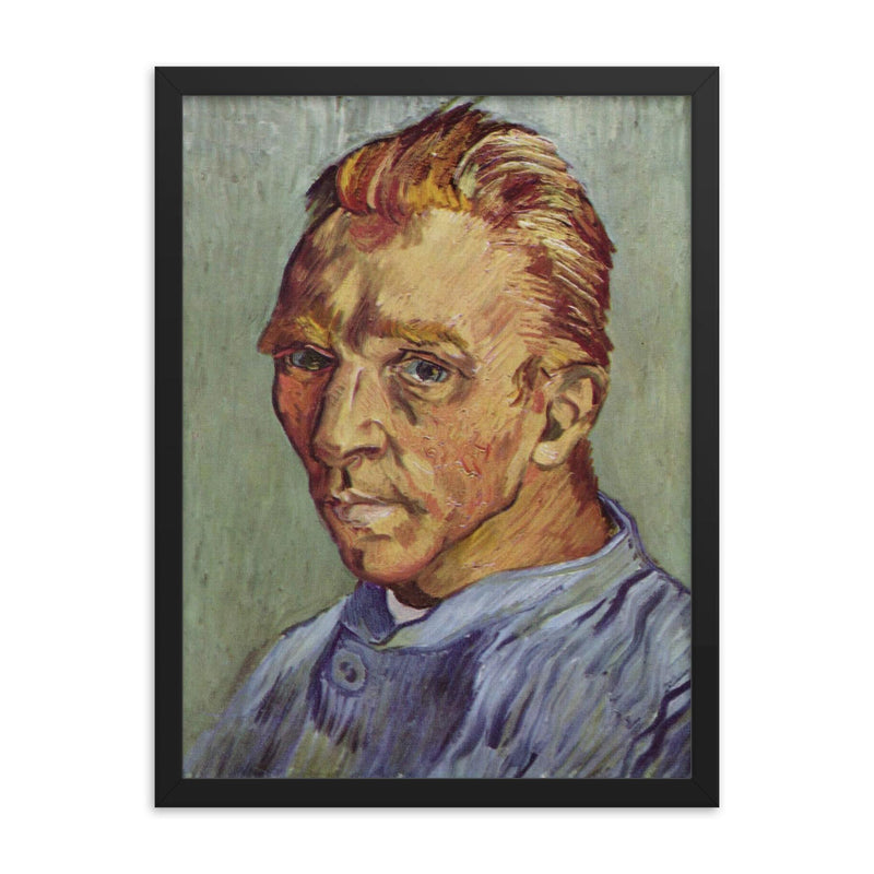 Self-Portrait with Straw Hat  Van Gogh 1887 framed print on a plain backdrop in size 18