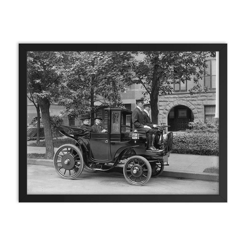 Senator Wetmore of Rhode Island in a Krieger Electric Carriage, circa 1906 framed print on a plain backdrop in size 18