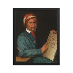 Sequoyah official portrait by Henry Inman framed print on a plain backdrop in size 16"x20".