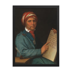 Sequoyah official portrait by Henry Inman framed print on a plain backdrop in size 18"x24".