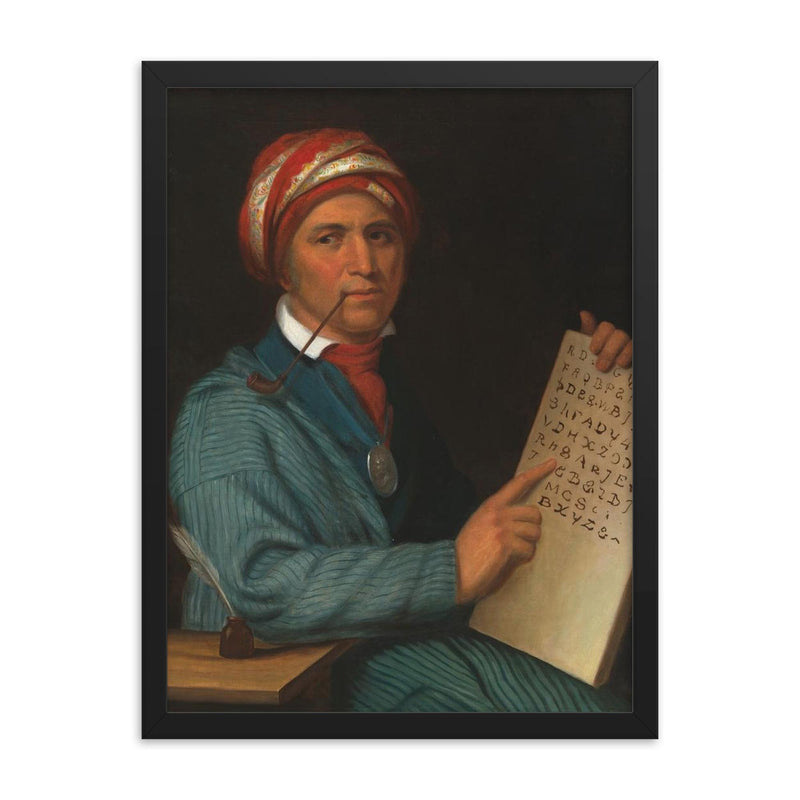Sequoyah official portrait by Henry Inman framed print on a plain backdrop in size 18