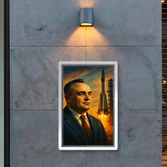 Sergei Korolev behind launch tower dawn poster 2