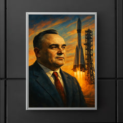 Sergei Korolev behind launch tower dawn poster 5