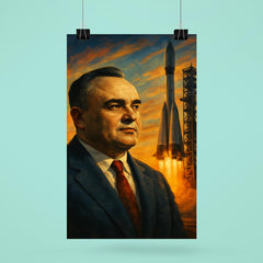Sergei Korolev behind launch tower dawn poster 6
