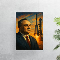 Sergei Korolev behind launch tower dawn poster 7