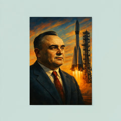 Sergei Korolev behind launch tower dawn poster 8