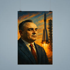 Sergei Korolev behind launch tower dawn poster 9