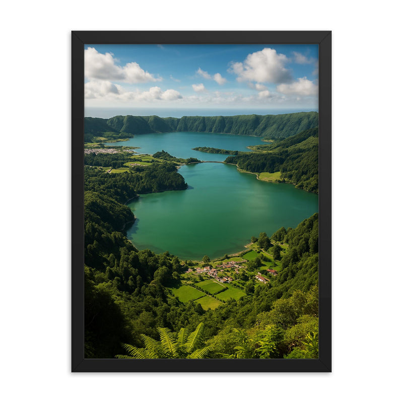 Sete Cidades Caldera Azores Portugal framed print on a plain backdrop in size 18
