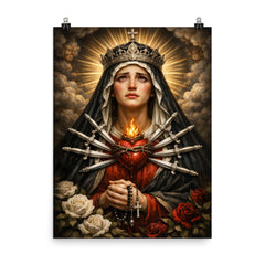 Seven sorrows Mater Dolorosa with silver blades poster on a plain backdrop in size 8"x10".