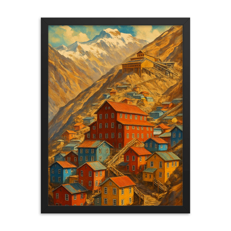 Sewell Mining Town Chile framed print on a plain backdrop in size 18