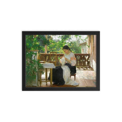 Sewing by Mycola Pymonenko, 1862-1912 framed print on a plain backdrop in size 12"x16".