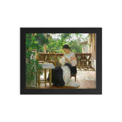 Sewing by Mycola Pymonenko, 1862-1912 framed print on a plain backdrop in size 8"x10".