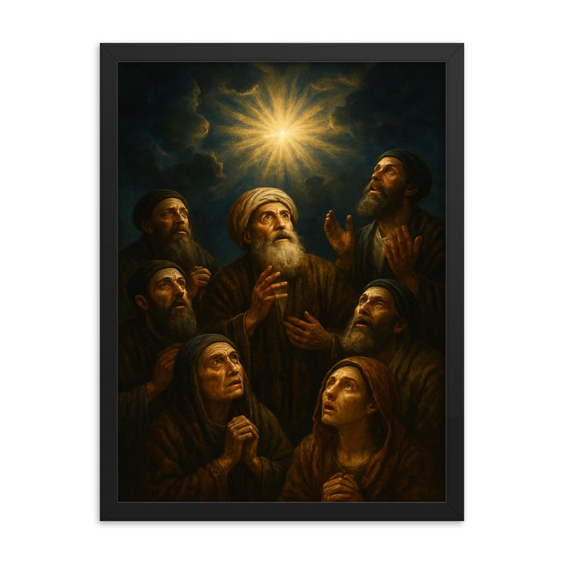 Shabbatai Tzvi followers awaiting the hidden sign framed print on a plain backdrop in size 18