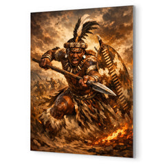 Shaka kaSenzangakhona in stabbing spear stance metal print mockup