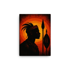 Shaka kaSenzangakhona spear silhouette portrait canvas print on a plain backdrop in size 12"x16".
