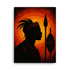 Shaka kaSenzangakhona spear silhouette portrait canvas print on a plain backdrop in size 18"x24".