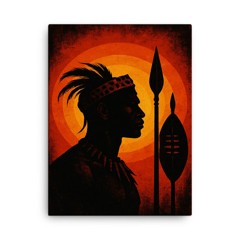 Shaka kaSenzangakhona spear silhouette portrait canvas print on a plain backdrop in size 18