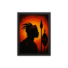 Shaka kaSenzangakhona spear silhouette portrait framed print on a plain backdrop in size 12"x16".