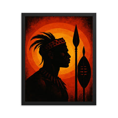 Shaka kaSenzangakhona spear silhouette portrait framed print on a plain backdrop in size 16"x20".