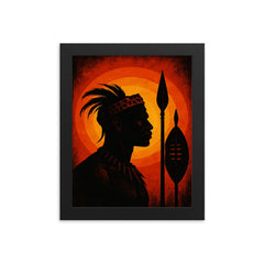 Shaka kaSenzangakhona spear silhouette portrait framed print on a plain backdrop in size 8"x10".