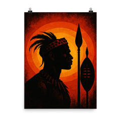 Shaka kaSenzangakhona spear silhouette portrait poster on a plain backdrop in size 8"x10".