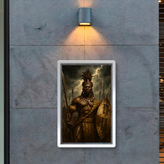Shaka Zulu beneath storm dark assegai banners poster 2
