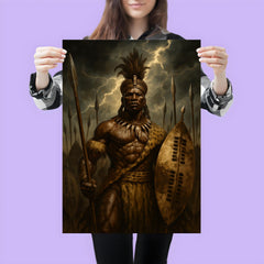 Shaka Zulu beneath storm dark assegai banners poster 3