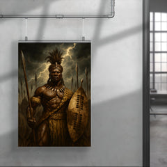 Shaka Zulu beneath storm dark assegai banners poster 4