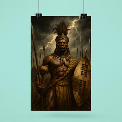 Shaka Zulu beneath storm dark assegai banners poster 6