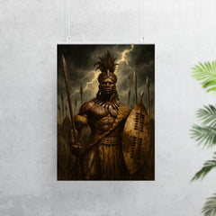 Shaka Zulu beneath storm dark assegai banners poster 7