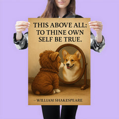 shakespeare quote dog looking in mirror be true to yourself poster 3