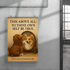 shakespeare quote dog looking in mirror be true to yourself poster 4