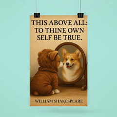 shakespeare quote dog looking in mirror be true to yourself poster 6