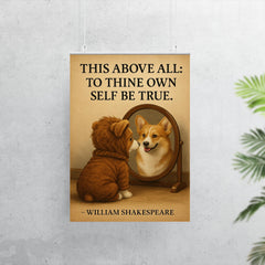 shakespeare quote dog looking in mirror be true to yourself poster 7