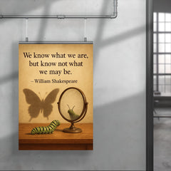 shakespeare quote we know what we are caterpillar looking in mirror poster 4