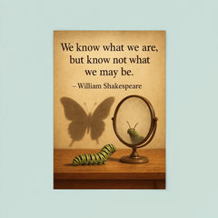 shakespeare quote we know what we are caterpillar looking in mirror poster 8