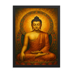 Shakyamuni Buddha framed print on a plain backdrop in size 18"x24".
