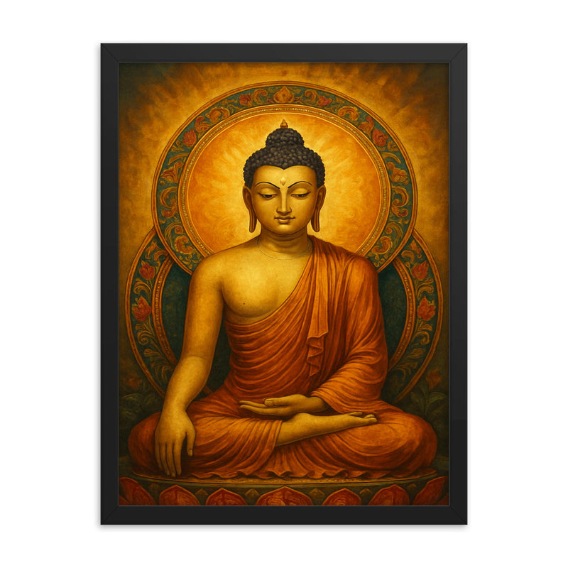 Shakyamuni Buddha framed print on a plain backdrop in size 18