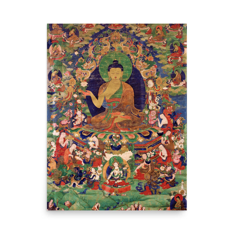 Shakyamuni Buddha poster on a plain backdrop in size 18