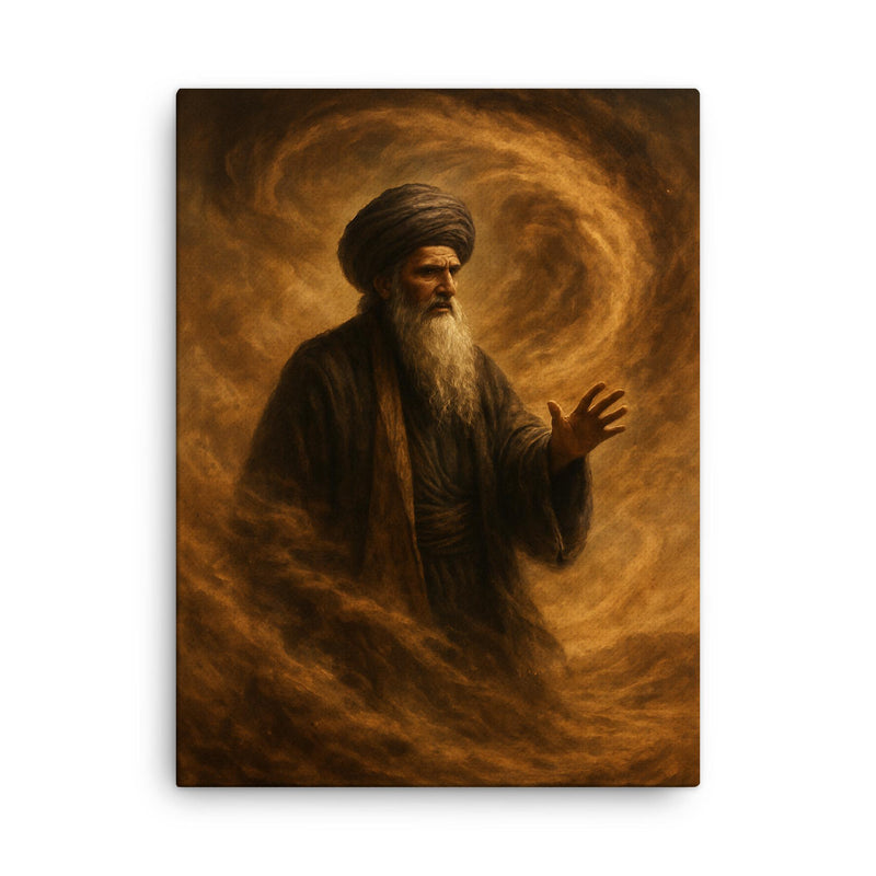 Shams Tabrizi and whirling dust storm canvas print on a plain backdrop in size 18