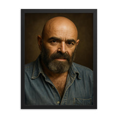 Shel Silverstein portrait framed print on a plain backdrop in size 18"x24".