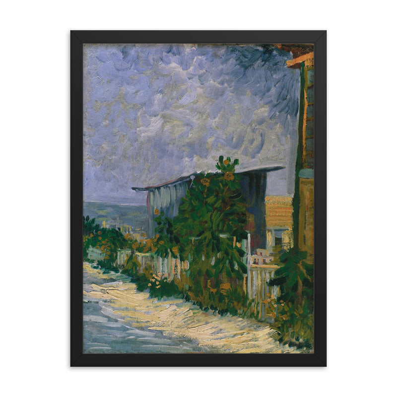 Shelter on Montmartre by Vincent van Gogh framed print on a plain backdrop in size 18