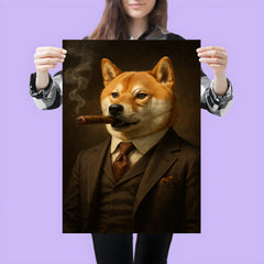 Shiba Inu smoking a cigar in a tailored three piece suit and monocle poster 3