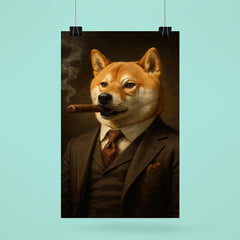 Shiba Inu smoking a cigar in a tailored three piece suit and monocle poster 6