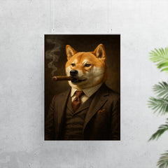 Shiba Inu smoking a cigar in a tailored three piece suit and monocle poster 7