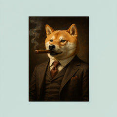 Shiba Inu smoking a cigar in a tailored three piece suit and monocle poster 8