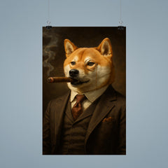 Shiba Inu smoking a cigar in a tailored three piece suit and monocle poster 9
